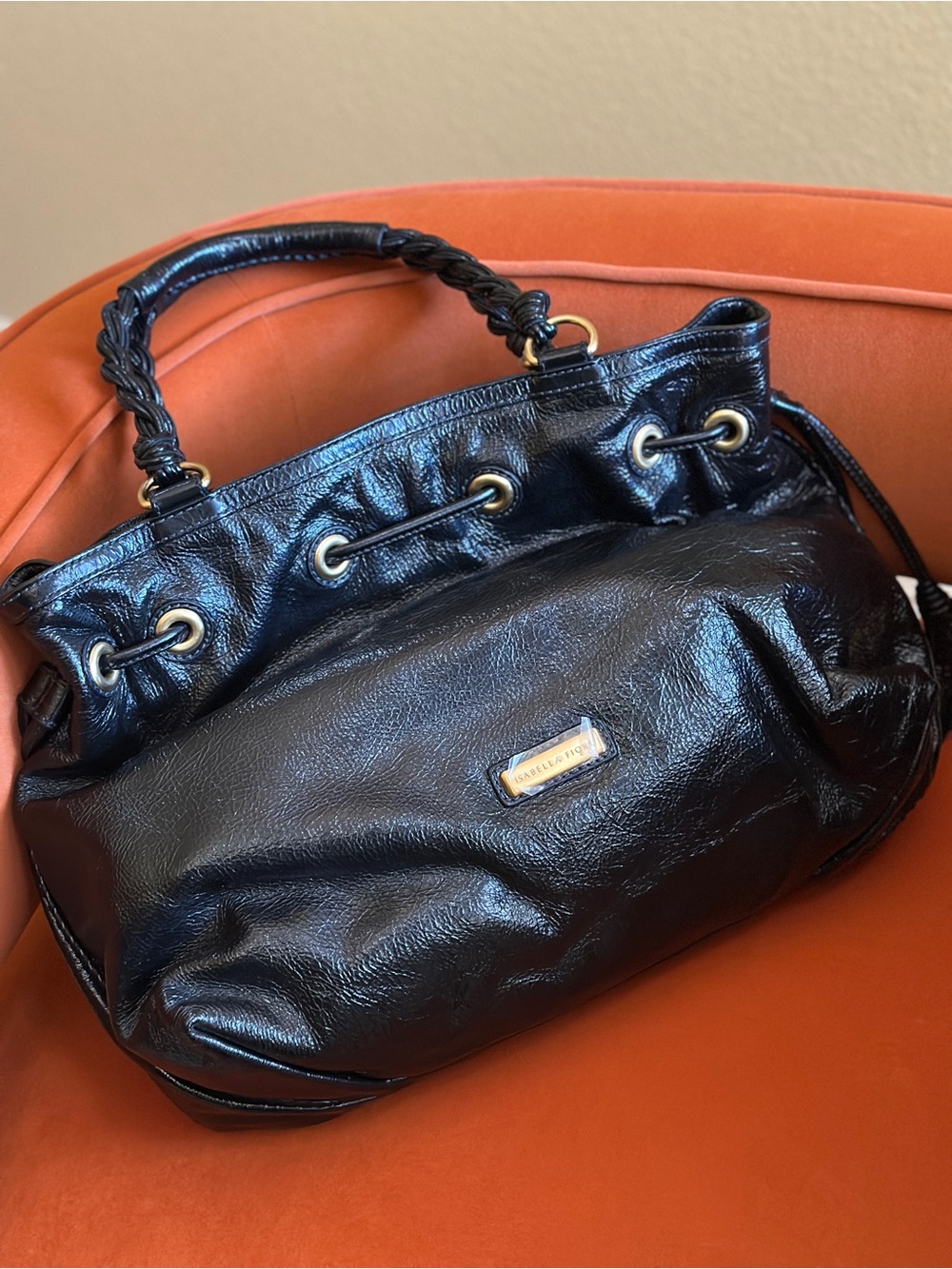 Isabella Fiore Black Leather Multicolor Embroidered Satchel - Picture 3 of 12
